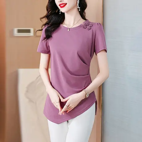 中长款短袖t恤女夏季2025新款纯棉漂亮减龄女上衣修身显瘦小衫女商品大图