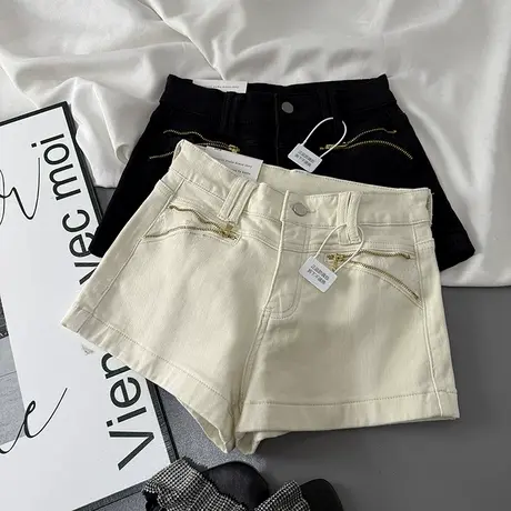 辣妹口袋拉链设计感高腰牛仔短裤女2025夏季新款小众百搭a字热裤商品大图
