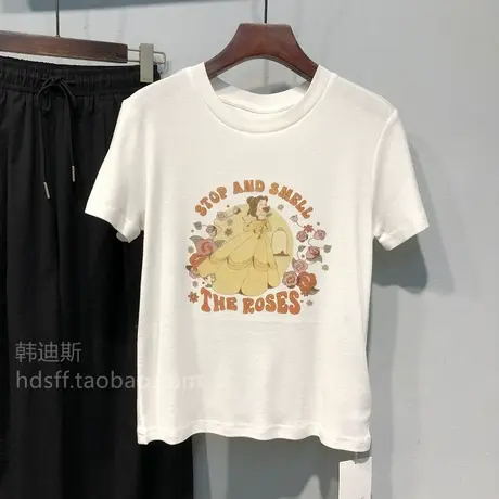 2025夏装 韩国东大门新款卡通公主图案修身减龄正肩短袖T恤上衣女商品大图