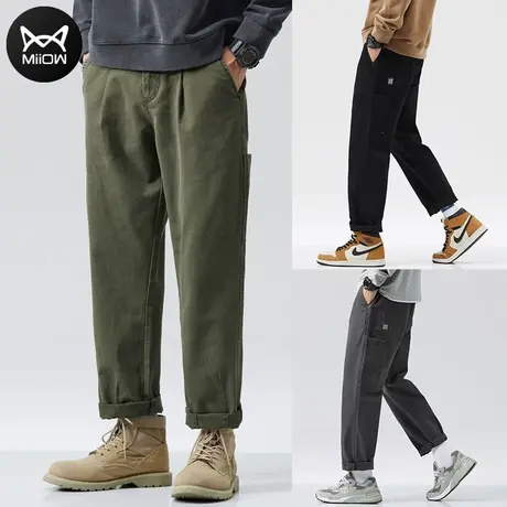 猫人宽松工装裤男春秋季潮牌直筒休闲裤百搭九分裤运动纯棉裤子男商品大图