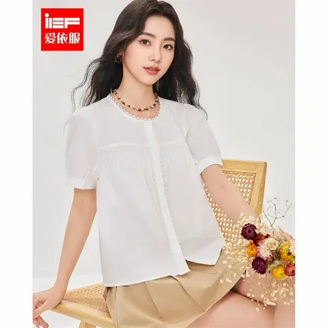 IEF/爱依服2025夏季新款法式文艺知性气质宽松百搭慵懒风短袖上衣商品大图