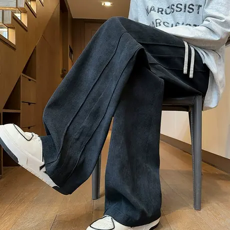 春秋季新款大码扎染休闲脏脏裤男oversize设计感宽松潮牌拖地长裤商品大图