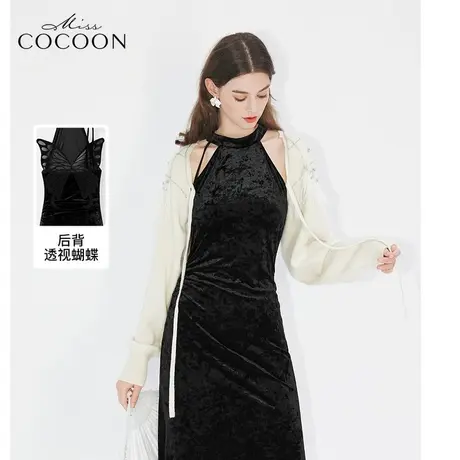 MISSCOCOON【凤羽雀翎】24春新款年会礼服系带蝴蝶结连衣裙图片