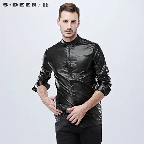 sdeerhe圣迪奥男装个性时尚潮流暗黑现代感涂层长袖衬衫H15370578图片