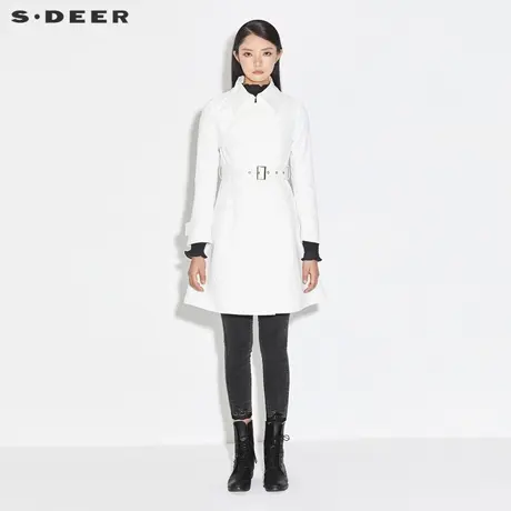 sdeer圣迪奥秋季翻领收腰工装双排扣风衣外套女S21361704图片