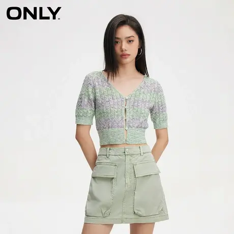 ONLY奥莱夏季休闲百搭显瘦V领撞色开衫针织衫女商品大图