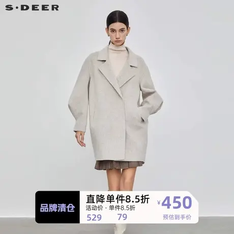 sdeer圣迪奥女装西装领泡泡袖茧型毛呢大衣S23462603图片