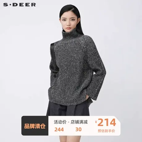 sdeer圣迪奥女装罗纹高领条纹不规则宽松毛衣S21483542图片