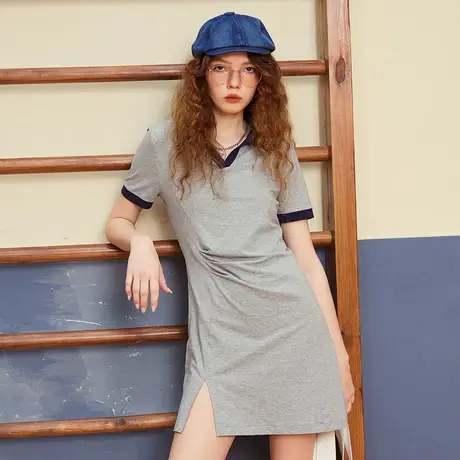 a02温柔甜美风开叉设计短款包臀裙夏季简约气质休闲长款T恤图片