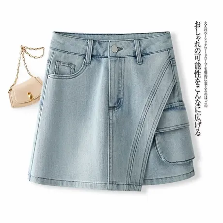时尚牛仔短裤裙女2025夏季新款不规则a字阔腿裤休闲显瘦短裙裤子商品大图