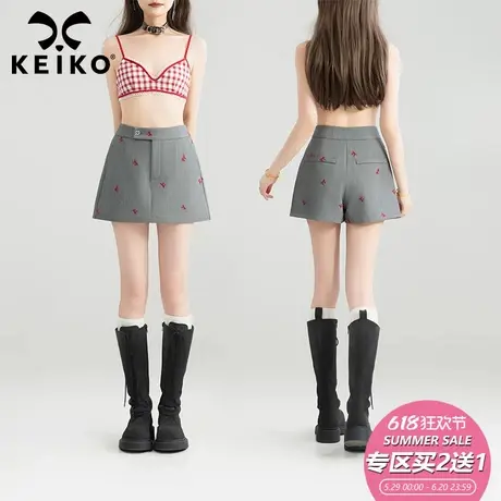 KEIKO [刺绣] 挺廓高级感灰色西装短裤裙裤25夏季气质高腰阔腿裤商品大图