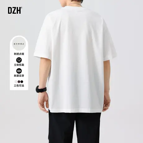男士刺绣t恤男夏季潮牌2025新款半袖上衣圆领白色短袖宽松体恤衫商品大图
