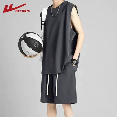 回力冰丝无袖背心男士夏季薄款速干运动篮球健身坎肩短袖短裤套装图片