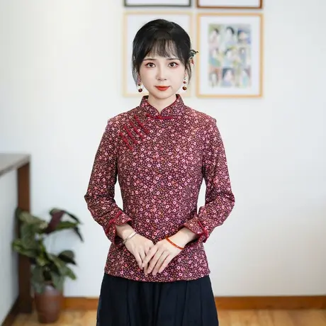 筠雅秋季新款中式盘扣上衣收腰显瘦唐装国风女装新中式女装24J123图片