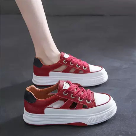 厚底平板鞋女2023新款夏季百搭增高洞洞透气休闲运动镂空小白鞋女图片