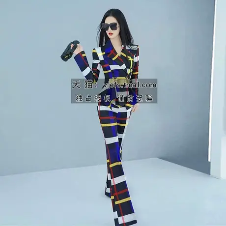 秋季英伦风格纹帅气套装女新款时尚裙摆外套垂感休闲裤两件套图片