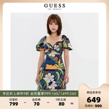 GUESS 23新女士满印时尚高弹性感低V领短款连衣裙-W3YK07WAF10商品大图