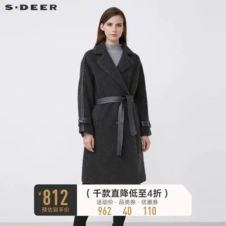 sdeer圣迪奥冬装西装领收腰羊羔毛绒长款大衣女S21481703🦒商品大图