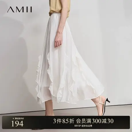 Amii【韩系仙女半身裙】25韩版仙气下摆荷叶边拼接A字半裙半身裙商品大图