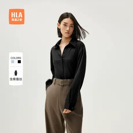 【含桑蚕丝】HLA/海澜之家V领长袖宽松白衬衫秋新款休闲衬衣女装图片