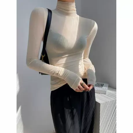 堆堆领打底衫2021秋冬新款女高级感内搭内衬高领上衣贴身薄款t恤图片
