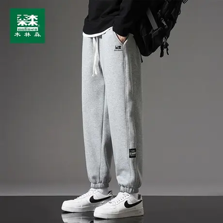 木林森男士卫裤2025秋冬新款美式潮牌宽松束脚加绒运动休闲长裤子图片