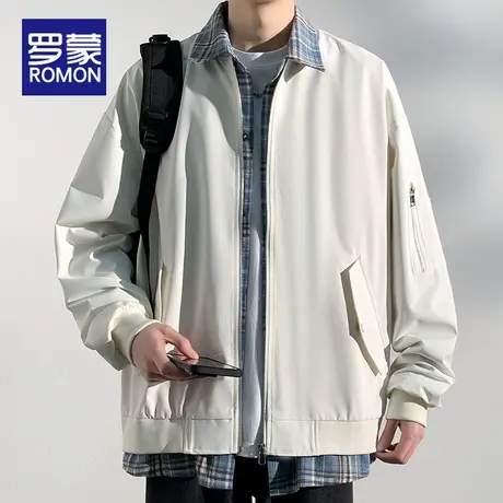 罗蒙男士夹克外套春秋2025新款假两件翻领宽松潮流百搭上衣服男款图片