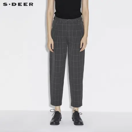 sdeer圣迪奥女装春秋装复古休闲撞色格纹萝卜裤九分裤S21360824图片