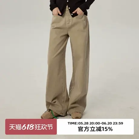 omont蛋挞家 复古灰绿色廓形牛仔裤2025春设计感高腰显瘦阔腿裤子商品大图