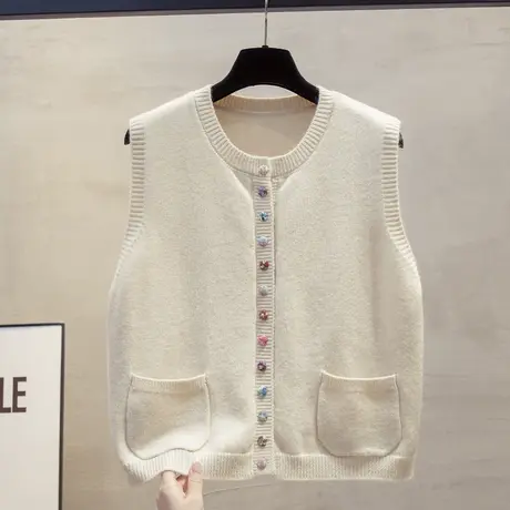 开衫圆领针织马甲背心女2025春秋新款宽松外穿马夹叠穿毛衣坎肩潮商品大图