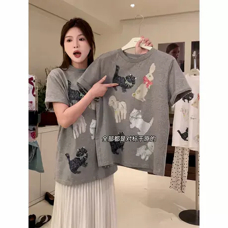 纯棉设计感印花短袖T恤女国潮牌夏季女装2025新款超好看气质上衣商品大图