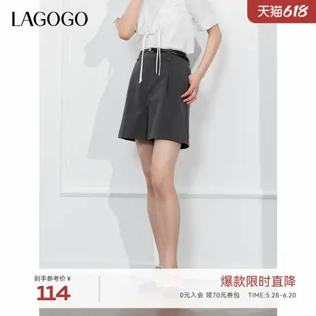 LAGOGO简约通勤舒适休闲裤女拉谷谷2024春秋新款高腰宽松质感短裤商品大图