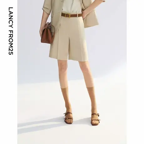【25高智衣橱】朗姿阔腿直筒米色西装短裤2025年夏季新款百搭通勤图片