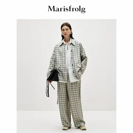 【无压力职场】Marisfrolg玛丝菲尔2025春新款复古休闲格纹阔腿裤图片