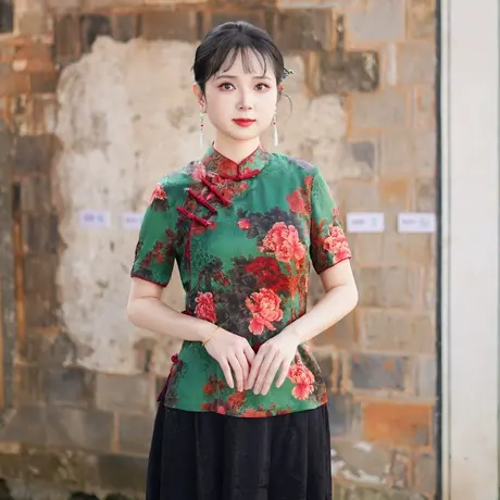 筠雅夏季新款中国风唐装小上衣修身显瘦气质减龄新中式女装25J139图片