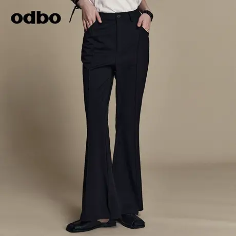 odbo/欧迪比欧原创设计时尚高腰休闲裤女夏季新款西装喇叭裤商品大图