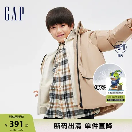 【断码优惠】Gap男童冬季LOGO防风长袖连帽保暖外套羽绒服836912图片