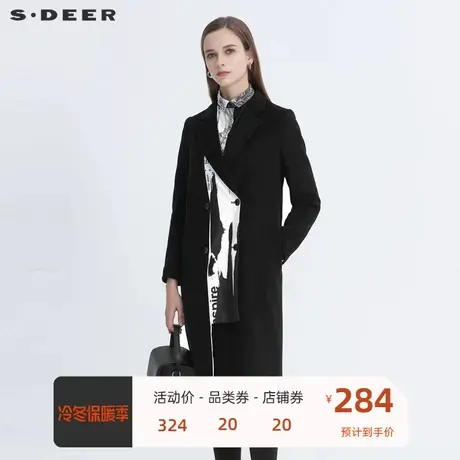 sdeer圣迪奥西装领双排扣印花中长款毛呢大衣女外套S20481858🧐商品大图