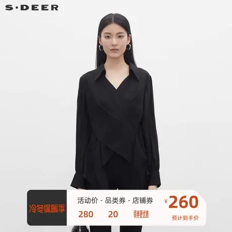 sdeer圣迪奥女装翻领交叉褶皱不规则雪纺衬衫S233Z0506🉐商品大图