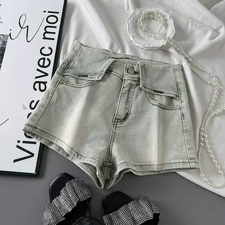 辣妹翻边设计牛仔短裤美式高街夏季新款高腰显瘦阔腿裤三分热裤潮商品大图