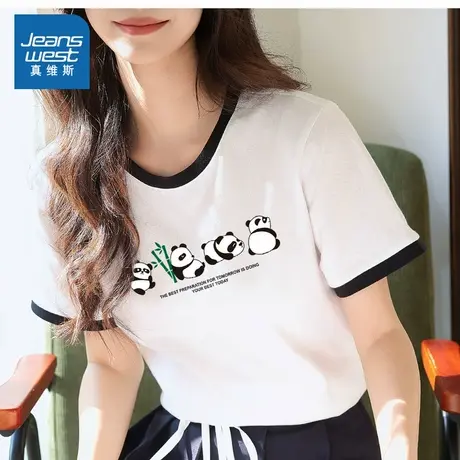 YD真维斯女装2025夏季新款 时尚拼接撞色小众设计感纯棉短袖T恤图片