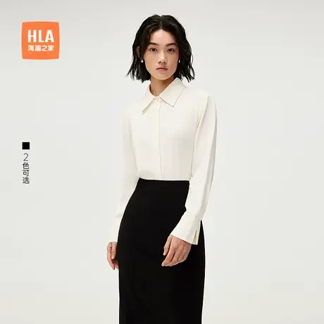 HLA/海澜之家休闲宽松长袖微弹衬衫225春夏新款通勤翻领衬衣女装商品大图
