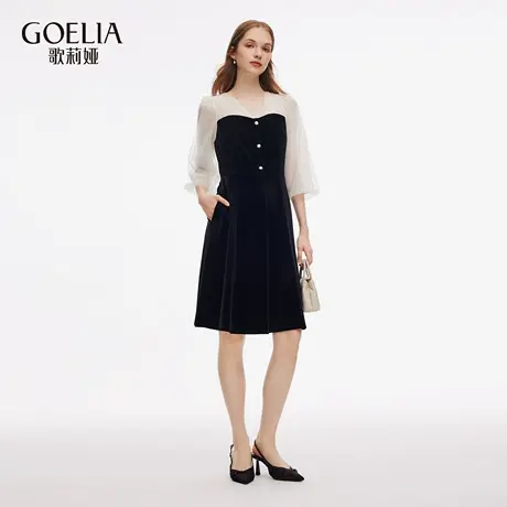 歌莉娅秋季新品网纱拼接丝绒连衣裙1E9R4H2B0商品大图