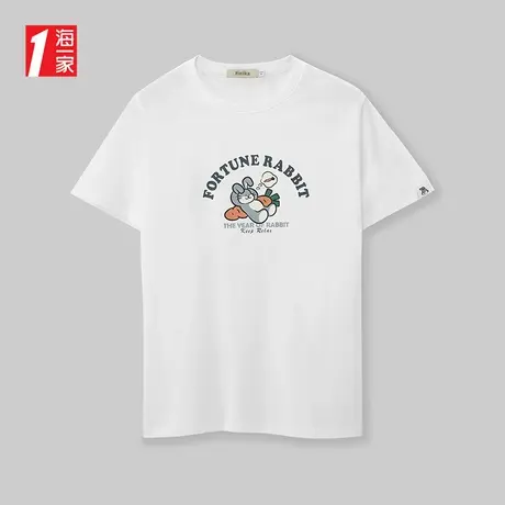 海一家经典圆领短T2025年夏季新款时尚可爱印花男士短袖T恤图片