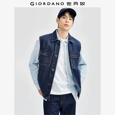 佐丹奴外套男装工装口袋翻领牛仔马甲外套 01074083图片