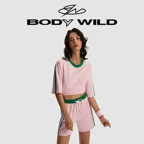 BODYWILD 复古运动圆领拼接短袖上衣ZBN41EH3商品大图