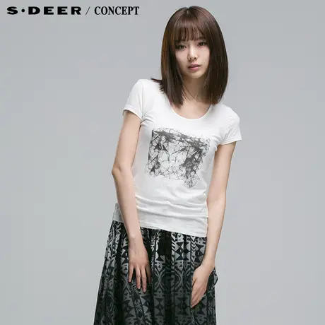 【多件多折】sdeer圣迪奥女夏装立体感印染短袖T恤S14280164图片