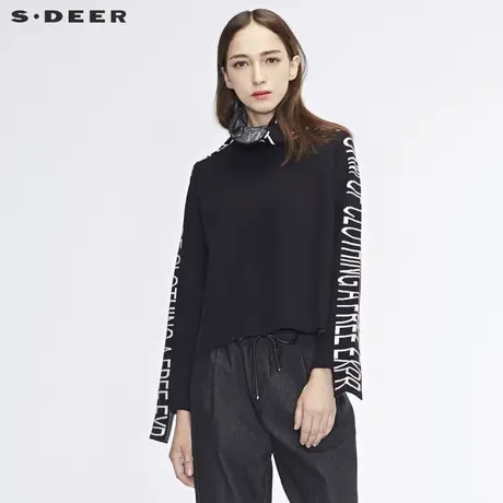 sdeer圣迪奥流畅剪裁撞色字母装饰不规则袖口个性针织衫S18483507图片