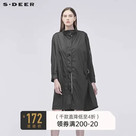 sdeer圣迪奥秋装休闲立领防风字母抽绳束口直筒风衣女S19181833图片