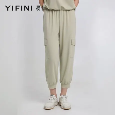 [专柜同款]Yifini/易菲松紧要宽松束脚裤女夏季新款八分慢跑裤商品大图